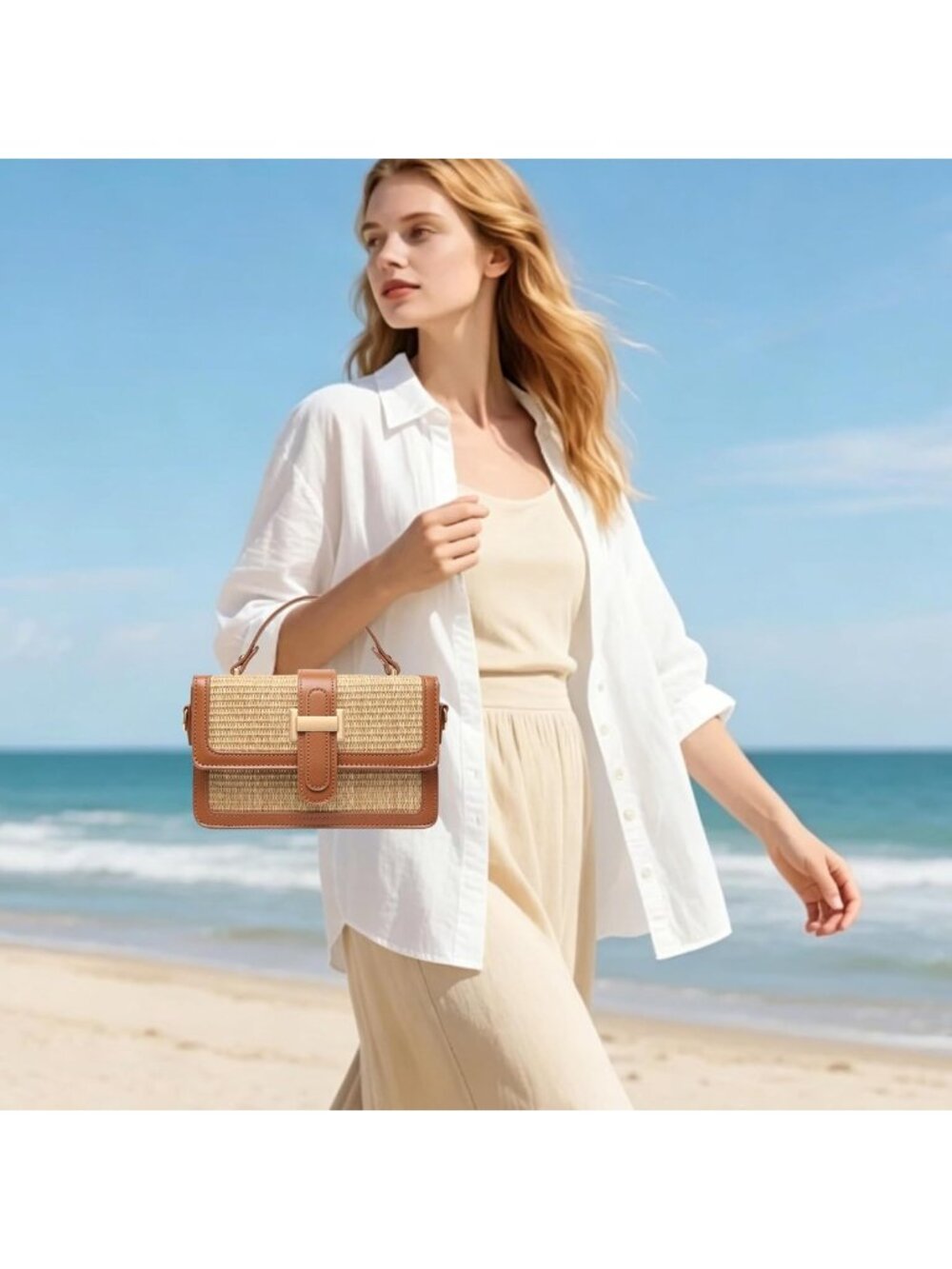Woven Straw Crossbody Bag for Women - Small Summer Purse & Beach Handbag - Picture 2 of 8